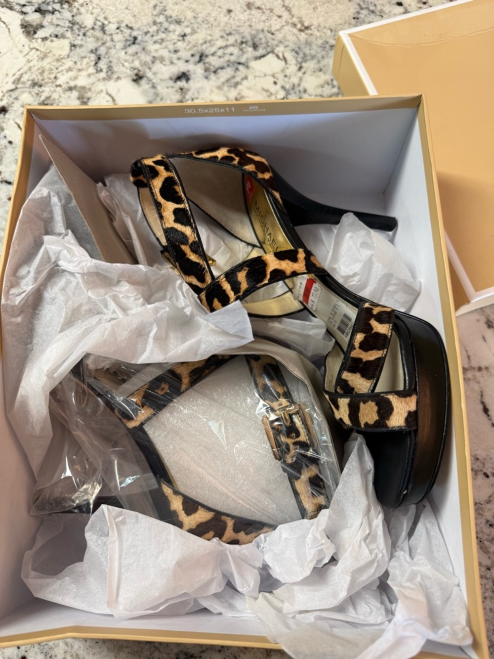 Michael Kors Leopard Print Strappy Heel Sandal - Tan/Black - Picture 4 of 6